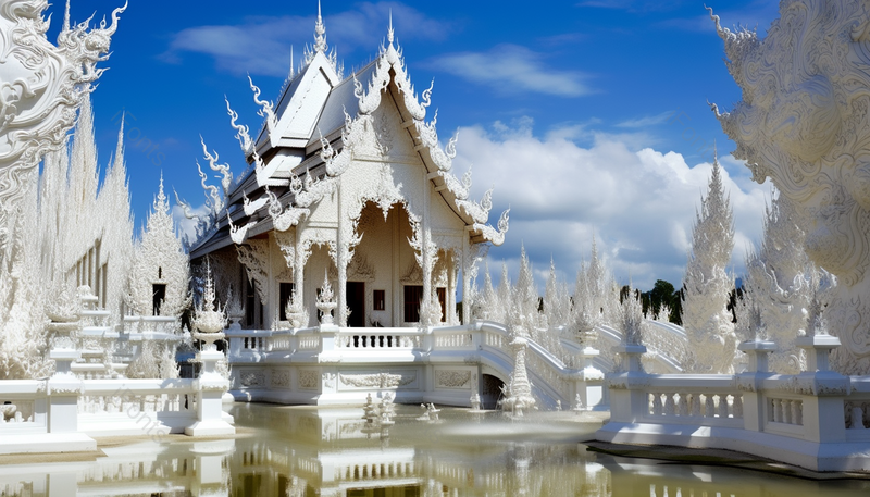 蓝色天空下唯美的白色的绝美寺庙旅游景象,高清,摄影图,摄影图片,图片大全,摄影图免费下载